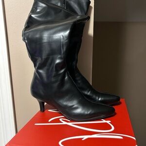 Impo Sleek Black Kitten Heeled Tall Boots